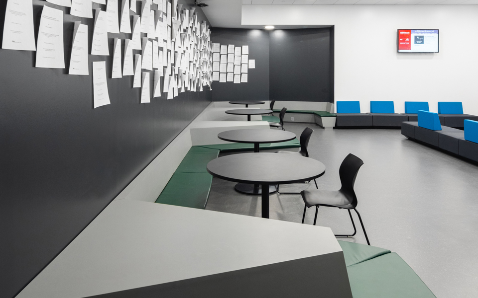 ETS library tables, chalkboards, featuring Formica® Laminate, Formica Infiniti® and Formica® Writable Surfaces