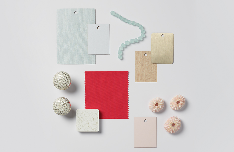 Collection of colorful swatches including Formica® product samples and the Pantone Color of the Year
