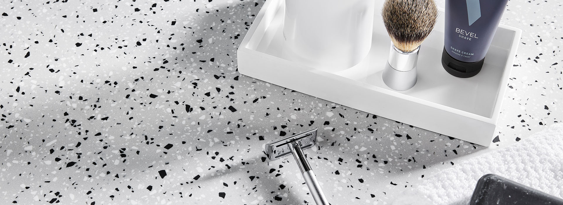 410 Argento Terrazzo Matrix solid surface bathroom sink counter with razor and soap dish