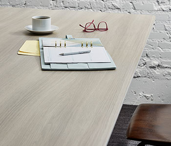 5791 PG Grayed Oak table with notebook and coffee