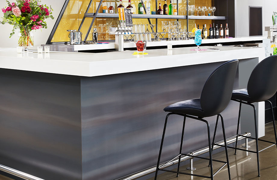 M9420 Light Rolled Steel bar with 601 Bleached Concrete bar top 