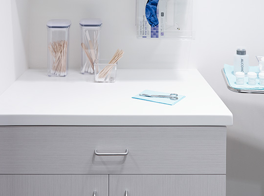 Doctors office countertop with supplies 9285 White Twill 109 Brite White ColorCore2