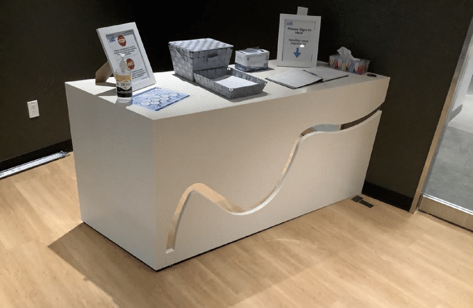 A reception desk with laminate finish