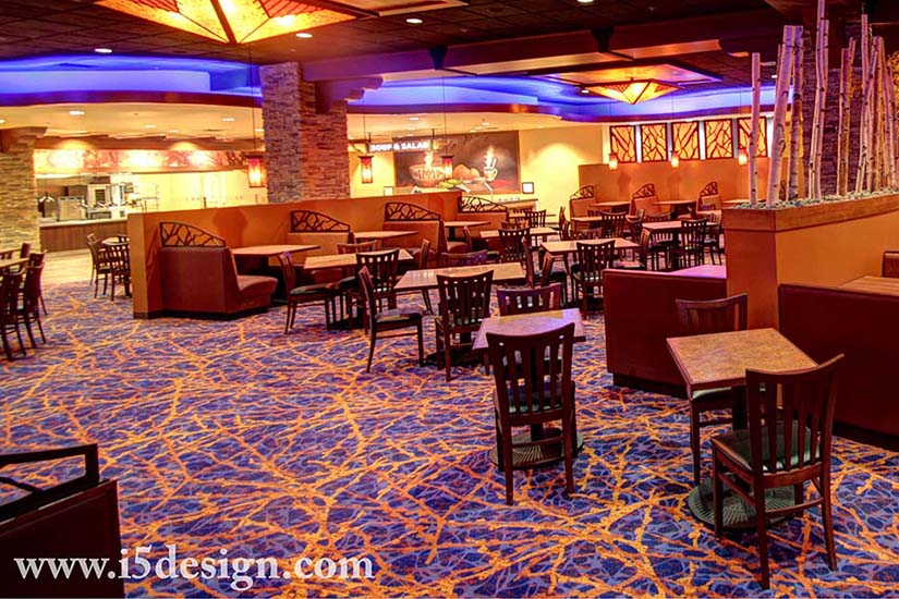 Casino buffet seating area with tables and chairs