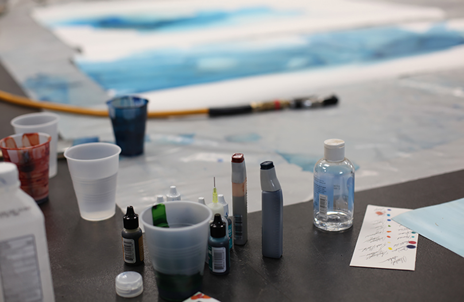 The supplies to create the Watercolor series 