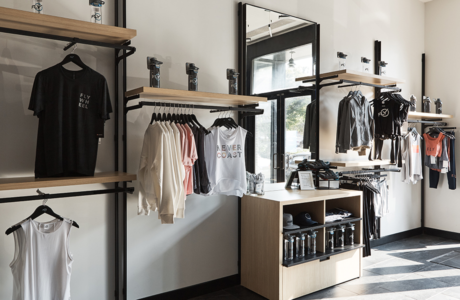 Flywheel retail shop featuring Aged Ash Formica laminate shelves