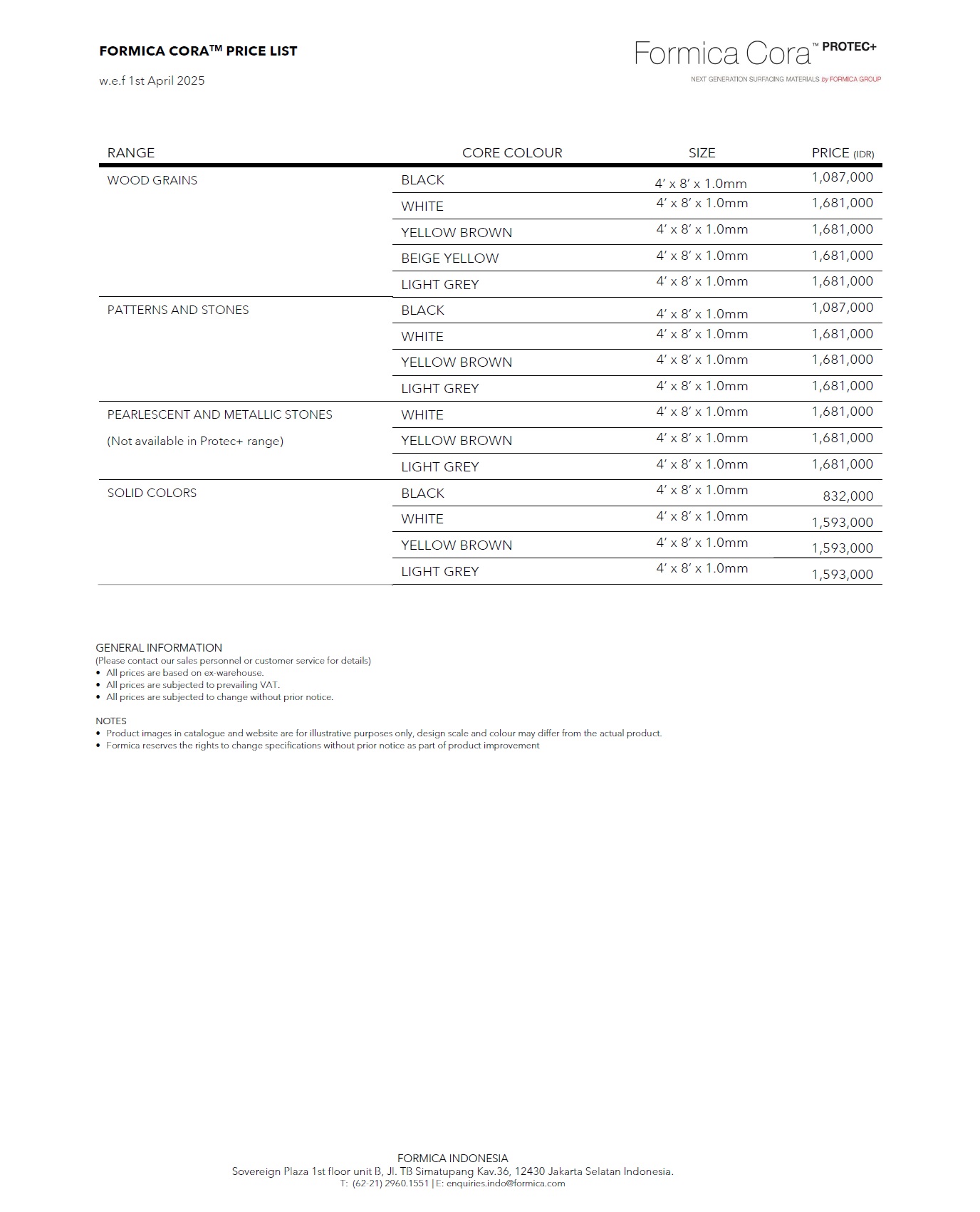 Formica CORA price list by items PDF (345.73 kb) Request Free Samples