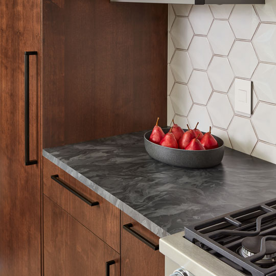marbled gray kitchen countertop