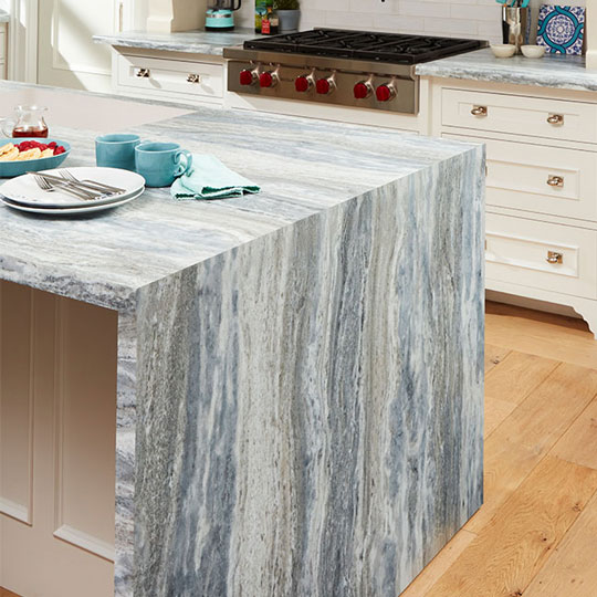 fantasy marble waterfall countertop kitchen
