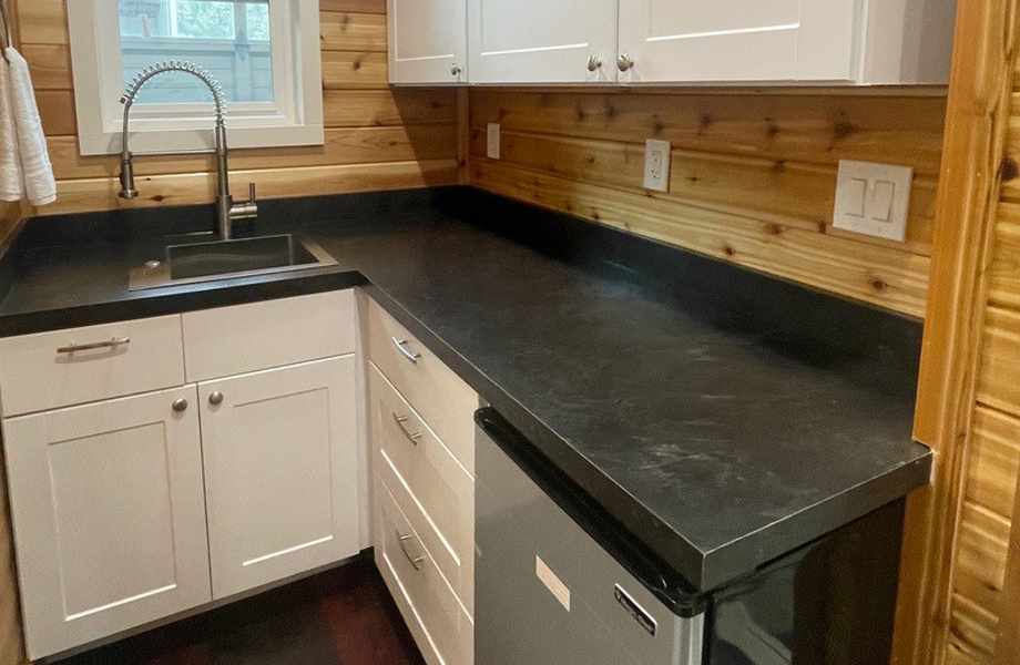 Tiny Home kitchen with new Slate Noir laminate
