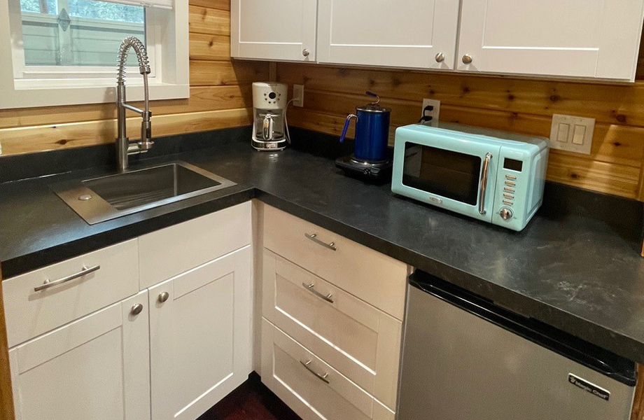 Tiny Home kitchen with new Slate Noir laminate