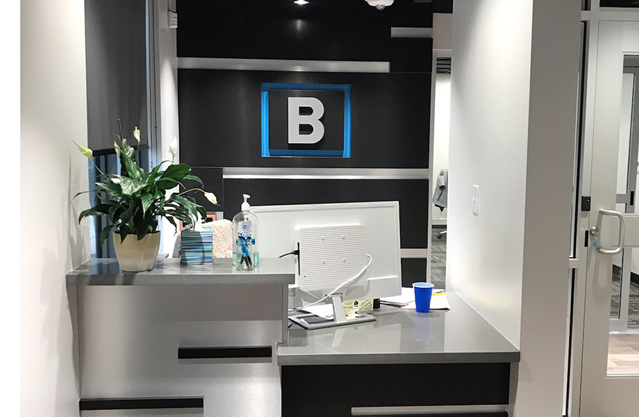 Desk with logo