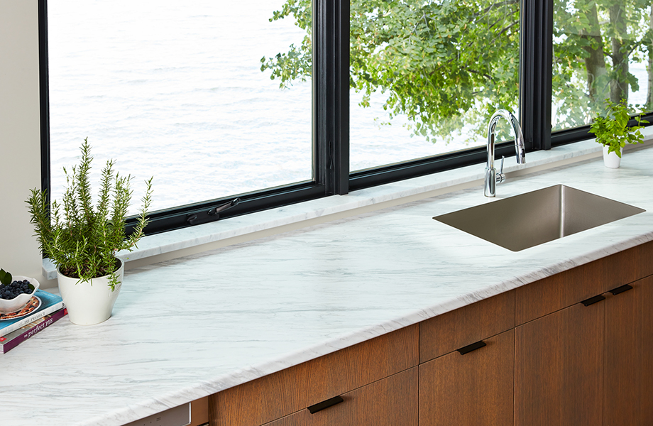 White Marble countertop with window and sink
