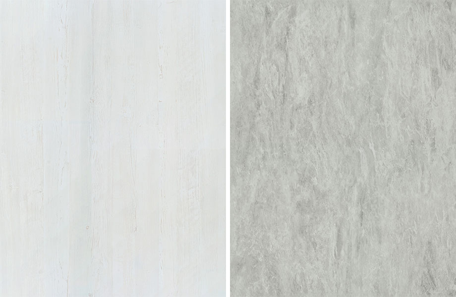 Woodgrain and stone pairing: White Painted Wood and White Bardiglio