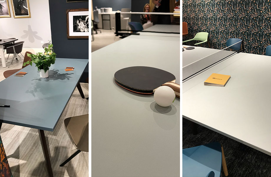 Fossil (as a ping pong table) and Winter Sky laminate at KFI