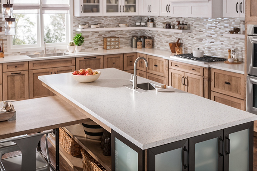 Kitchen countertop with apples 742 Blanco Terrazzo Formica Solid Surfacing