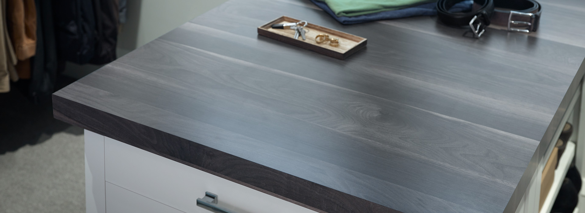 Countertop with shirts and jewlery 7411 Smoky Planked Walnut 180fx
