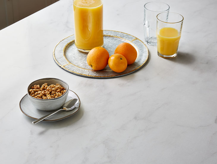 5018 11 Calacatta Cava with oats, oranges and orange juice