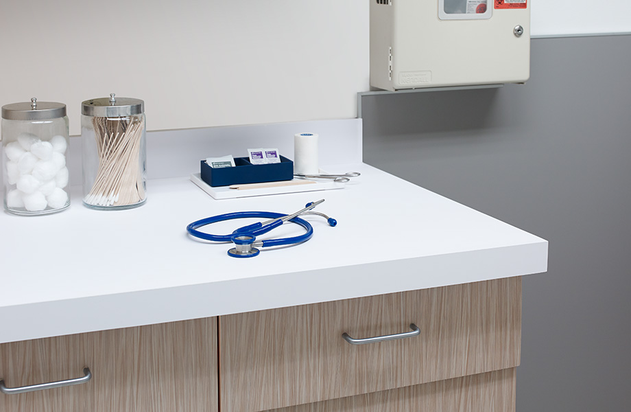 Doctors office countertop 949 White Formica Infiniti ColorCore2