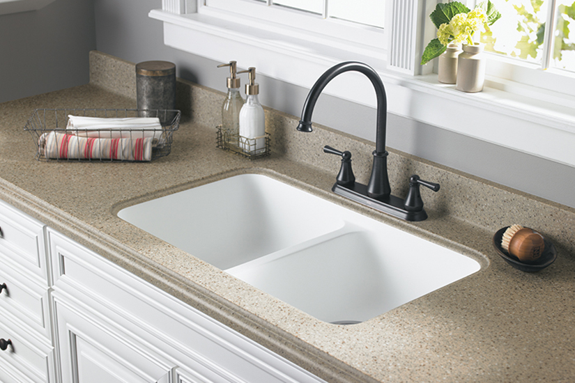 Kitchen sink with towels K250 656 River Rock Mosaic Formica Solid Surfacing