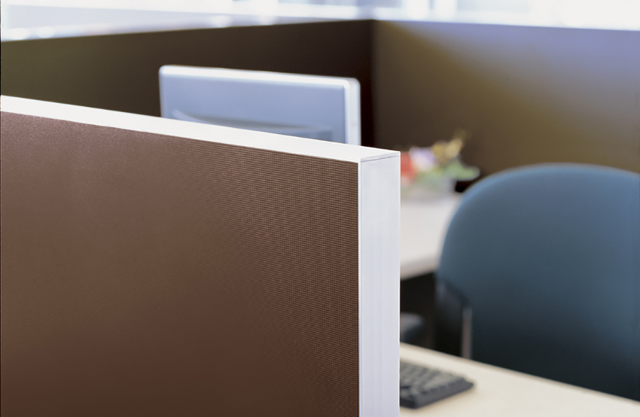 Office cubicle with 2200 Dark Chocolate high pressure laminate divider and chair