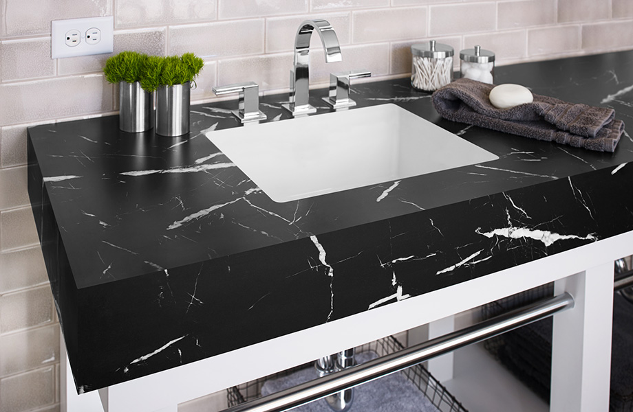 Nero Marquina 180fx® Laminate bathroom vanity with plants