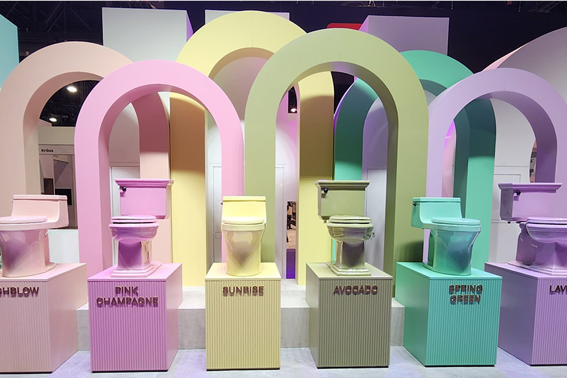 Display of colorful toilets