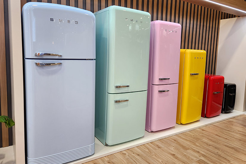 A line of colorful refrigerators 