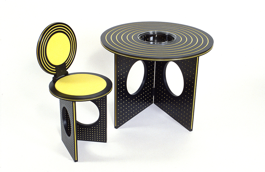 Modern black and yellow Formica laminate table and chair 