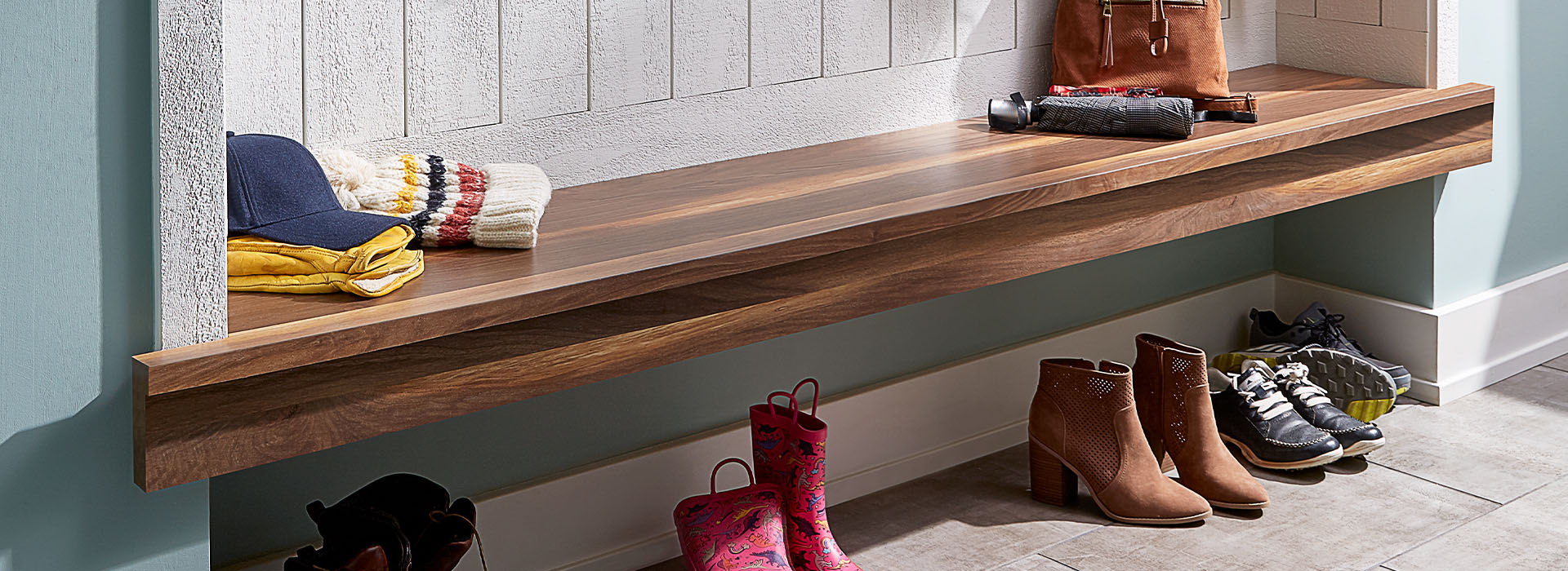 9479 NG Wide Planked Walnut mudroom with shoes