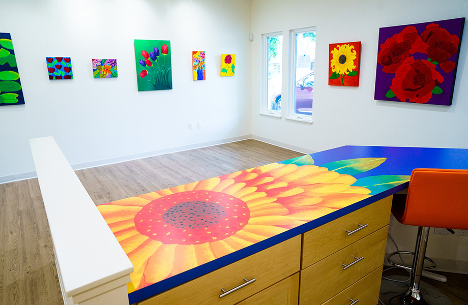 Formica Envision countertop with flower artwork by Alex Haunty