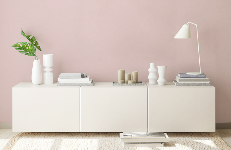 Espacios combinados en rosa Muro Just Rose 8858 y mueble