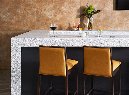 412 Dalmata Terrazzo Matrix table with drinks and stools