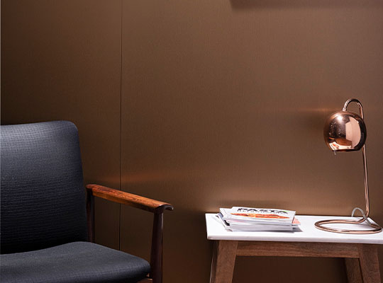 M9410 Brushed Coin lobby wall with chair and side table