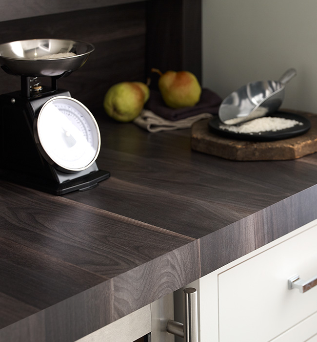 Food scale and pears on countetop 7411 Smoky Planked Walnut 180fx