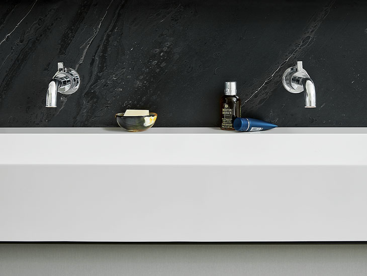 5015 11 Black Painted Marble bathroom sink backsplash