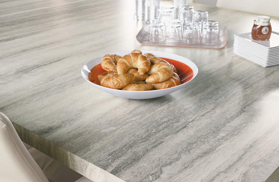 Kitchen table top with croissants 3458 Silver Travertine 180fx