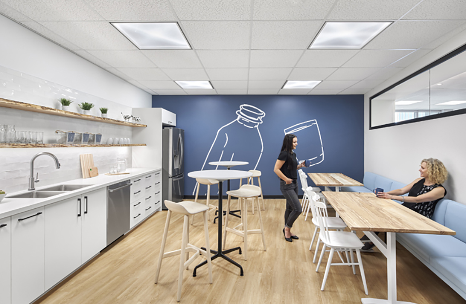 Office kitchen with solid surface counters