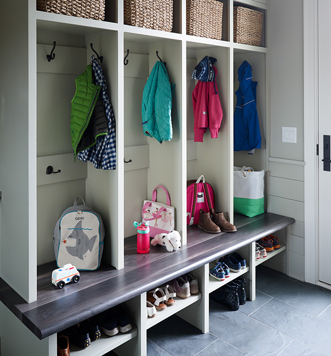 Kids coat hangers and cubbies 7411 Smoky Planked Walnut 180fx