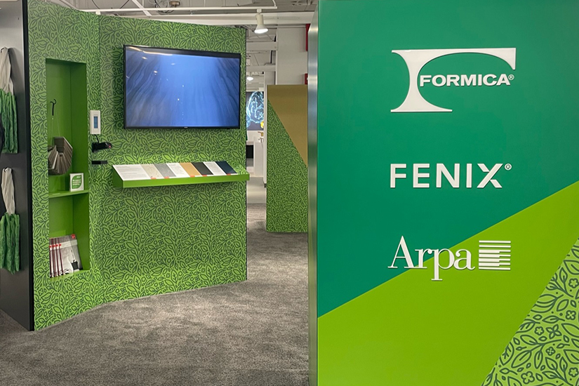 Formica Laminate artboard showing multiple patterns in tradeshow booth