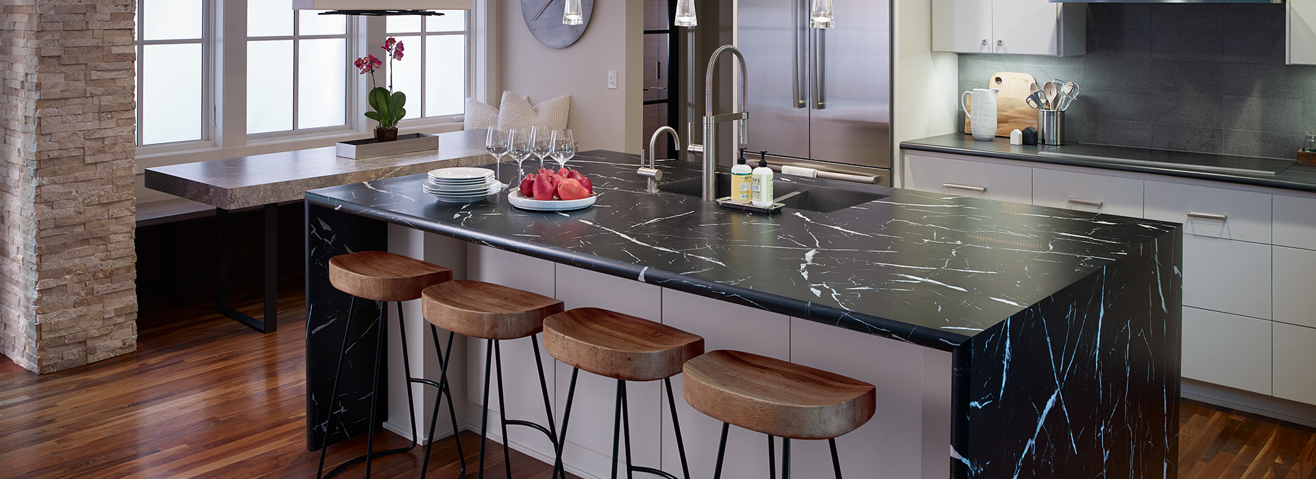 Breakfast bar kitchen island countertop 7403 Nero Marquina 180fx