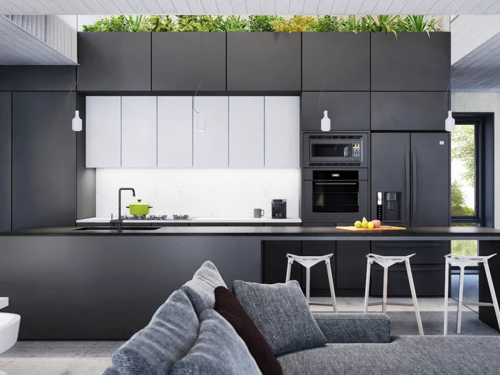 Formica Infiniti et Surfaces Inscriptibles dans la cuisine de maison écologique EcoHabitat