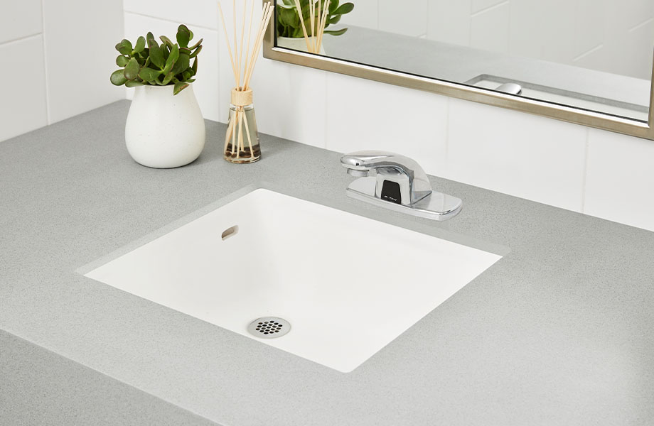 415 Luna Steel bathroom sink with plant